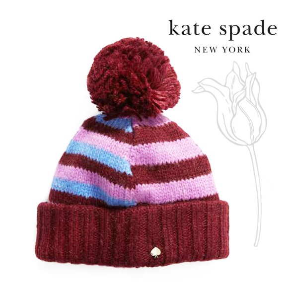 kate spade Heritage Stripe Beanie Plush Pom Snow Hat - Picture 1 of 5